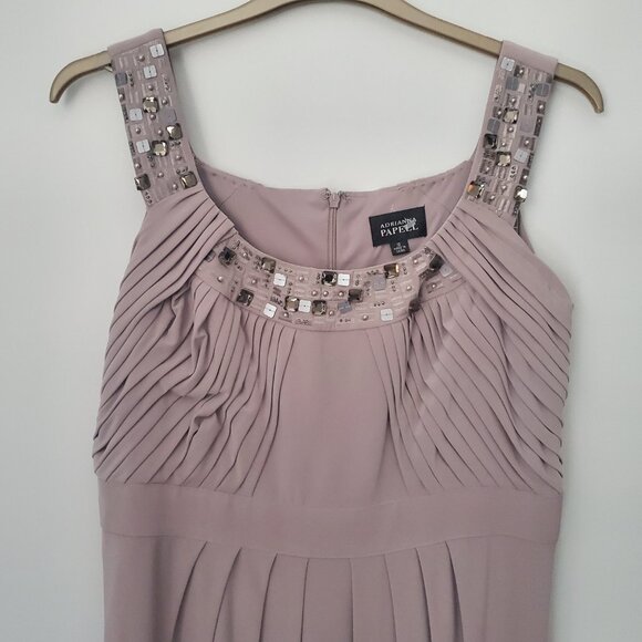 Women's Formal Beaded  Dress Pleated Halter Mother of the Bride Groom Neutral 12 - Picture 3 of 10